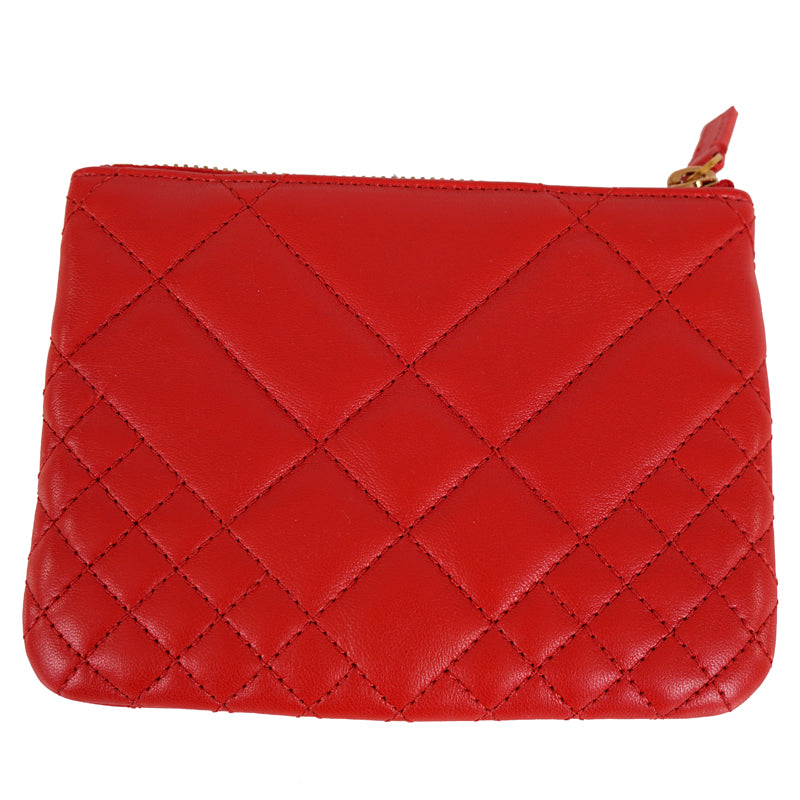 NEW $625 VERSACE Red Leather Quilted GOLD MEDUSA Zip Top Wallet/Travel POUCH NIB