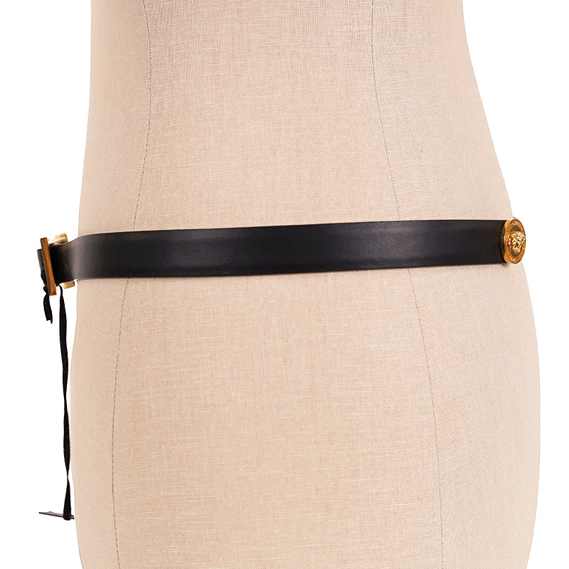 105/42 NEW $725 VERSACE Gold Tone MEDUSA CHAIN-EMBELLISHED Black Leather Waist BELT