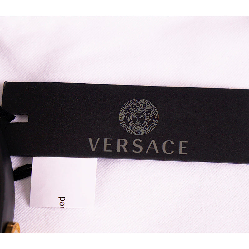 105/42 NEW $725 VERSACE Gold Tone MEDUSA CHAIN-EMBELLISHED Black Leather Waist BELT