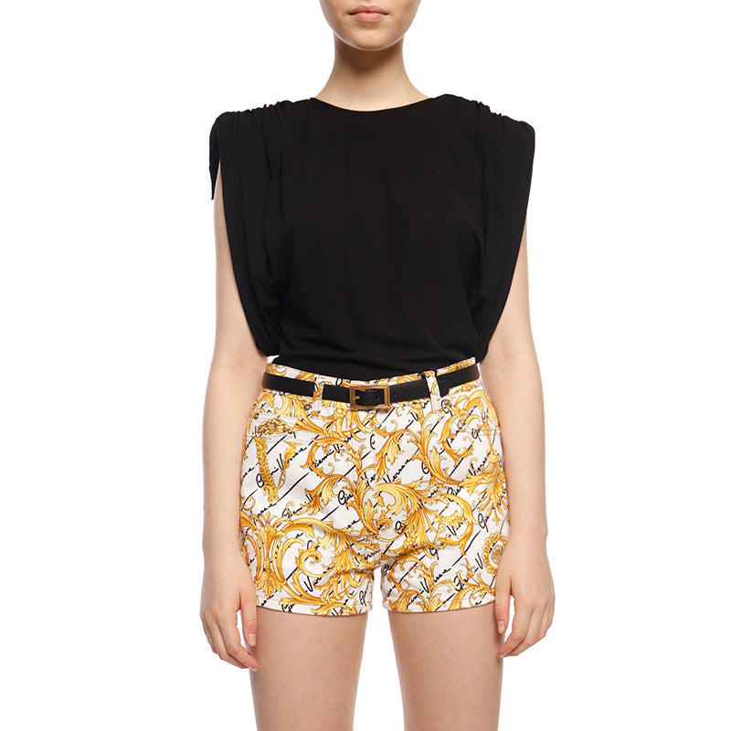 105/42 NEW $725 VERSACE Gold Tone MEDUSA CHAIN-EMBELLISHED Black Leather Waist BELT