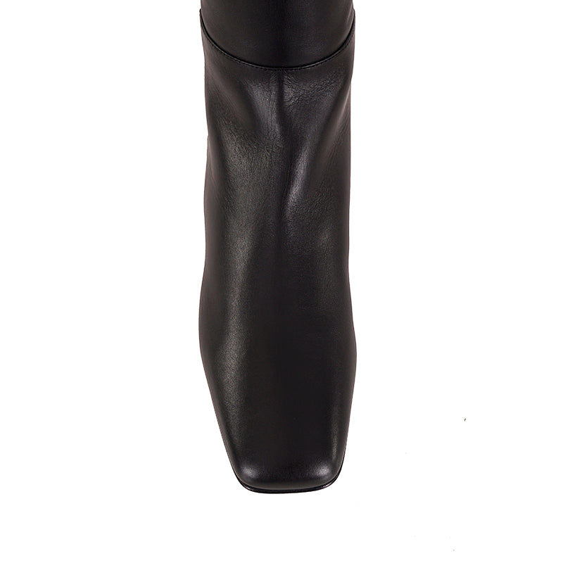 37 NEW $1550 VERSACE Black Leather LOGO SAFETY PIN ZIP BACK Over Knee FLAT BOOTS