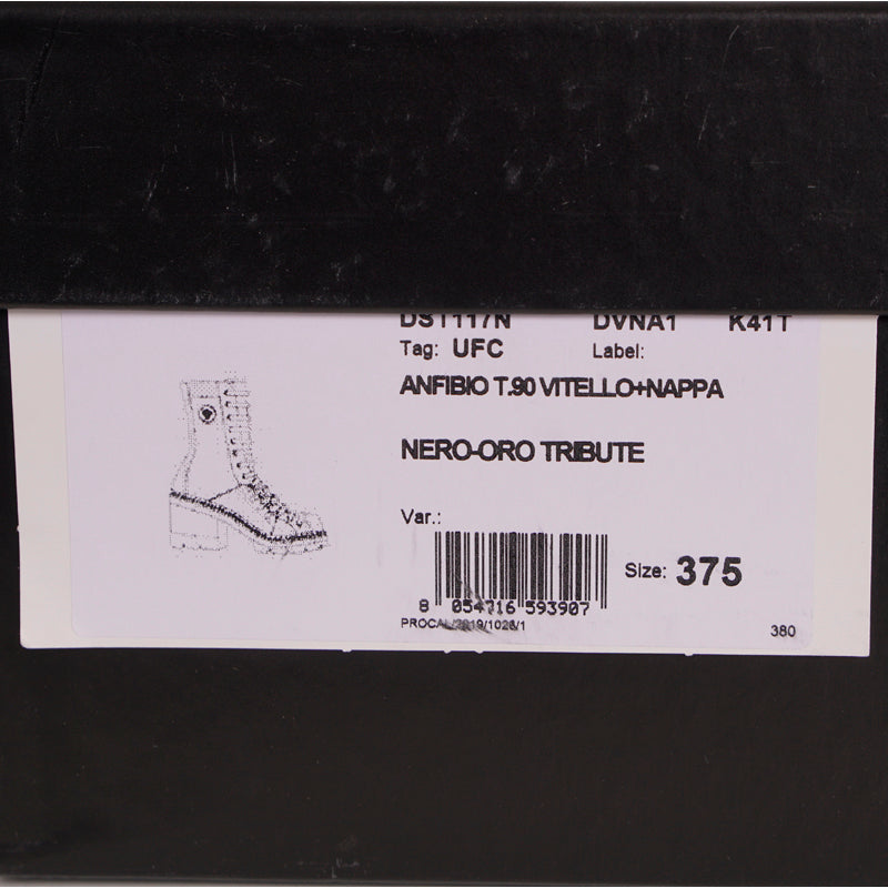 sz 37.5 NEW $2,050 VERSACE RUNWAY Black Leather CHUNKY HEEL Biker COMBAT BOOTS