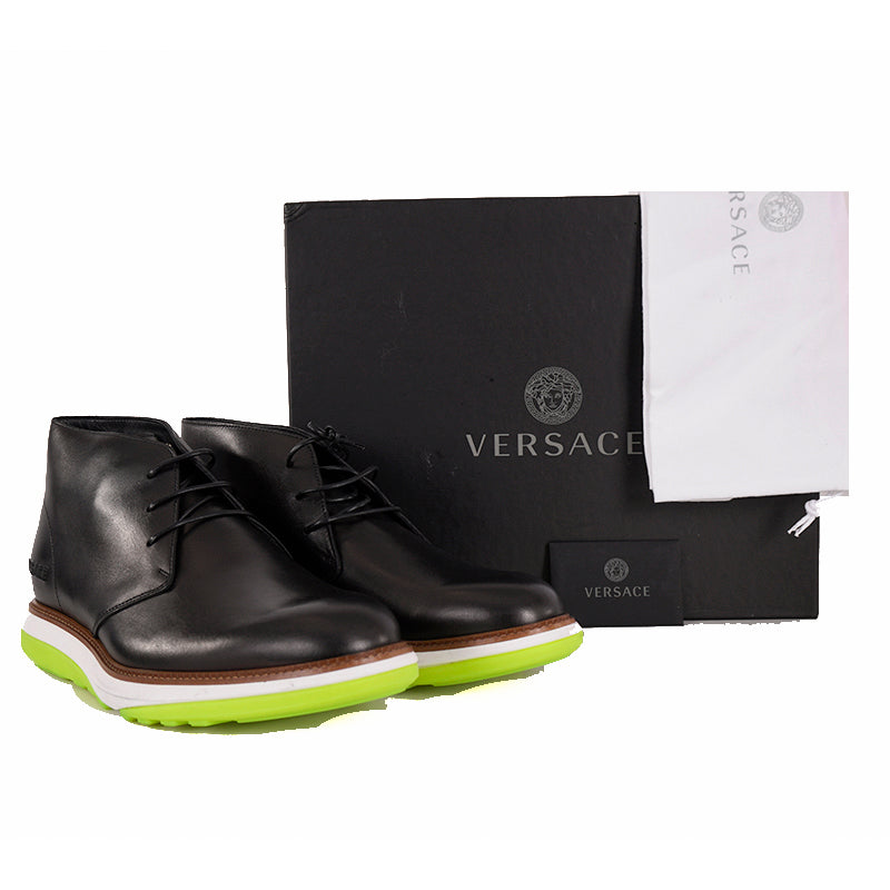 43 & 44 NEW $750 VERSACE Men's Black Leather HYBRID SNEAKER Lace-Up ANKLE BOOTS