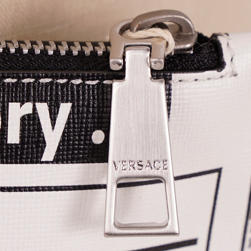 NEW $950 VERSACE White Leather WHITE TABLOID RUNWAY PRINT Wristlet CLUTCH BAG