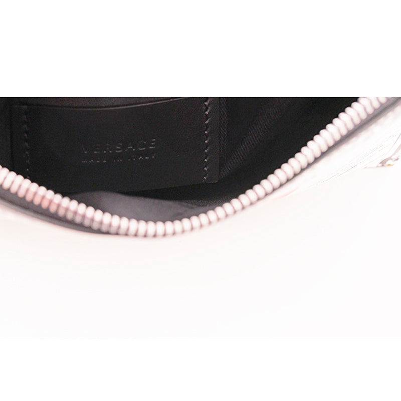 NEW $950 VERSACE White Leather WHITE TABLOID RUNWAY PRINT Wristlet CLUTCH BAG
