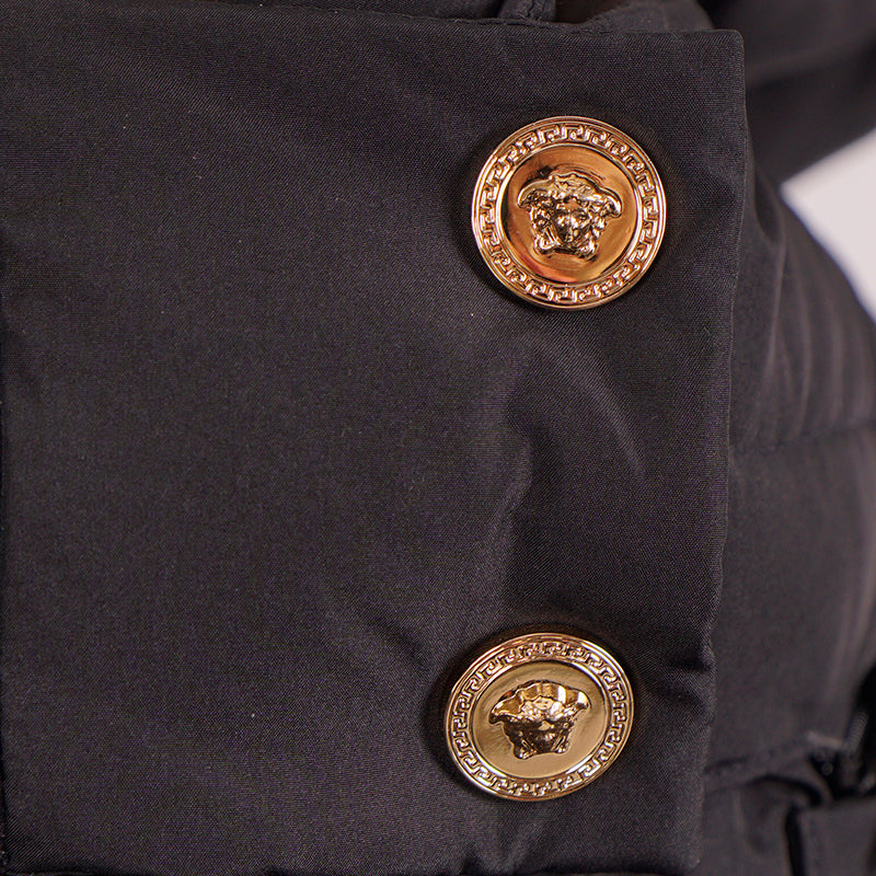 sz 40 NEW $1895 VERSACE Woman's Black GOOSE DOWN Hooded MEDUSA BELT Puffer COAT