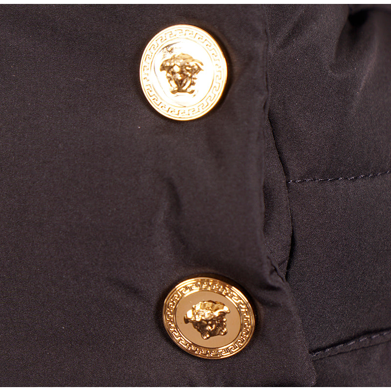 sz 40 NEW $1895 VERSACE Woman's Black GOOSE DOWN Hooded MEDUSA BELT Puffer COAT