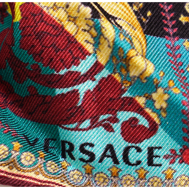 NEW VERSACE VOYAGE BAROCCO SILK SCARF Brass Gold MEDUSA HOOP Pierced EARRINGS