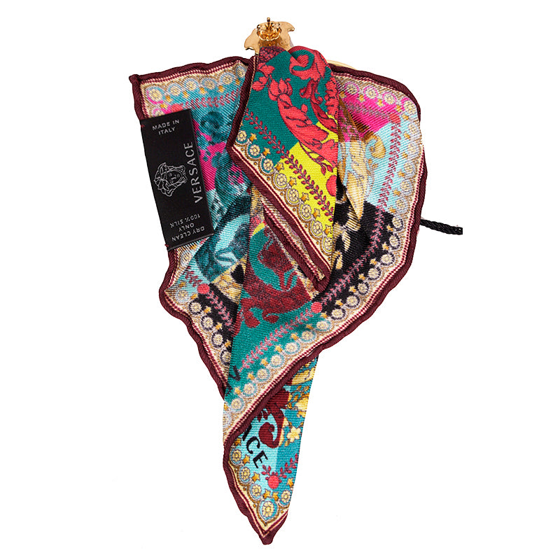 NEW VERSACE VOYAGE BAROCCO SILK SCARF Brass Gold MEDUSA HOOP Pierced EARRINGS