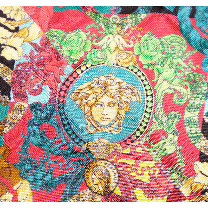 NEW VERSACE VOYAGE BAROCCO SILK SCARF Brass Gold MEDUSA HOOP Pierced EARRINGS