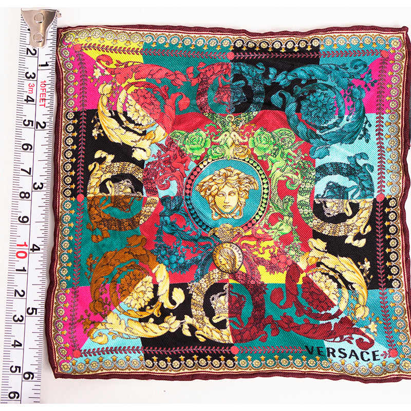NEW VERSACE VOYAGE BAROCCO SILK SCARF Brass Gold MEDUSA HOOP Pierced EARRINGS