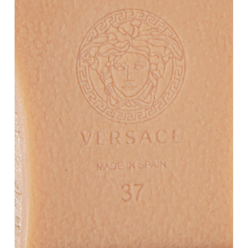 37 & 38 NEW $495 VERSACE Orange Leather LA MEDUSA LOGO Espadrille SUMMER FLATS MULES