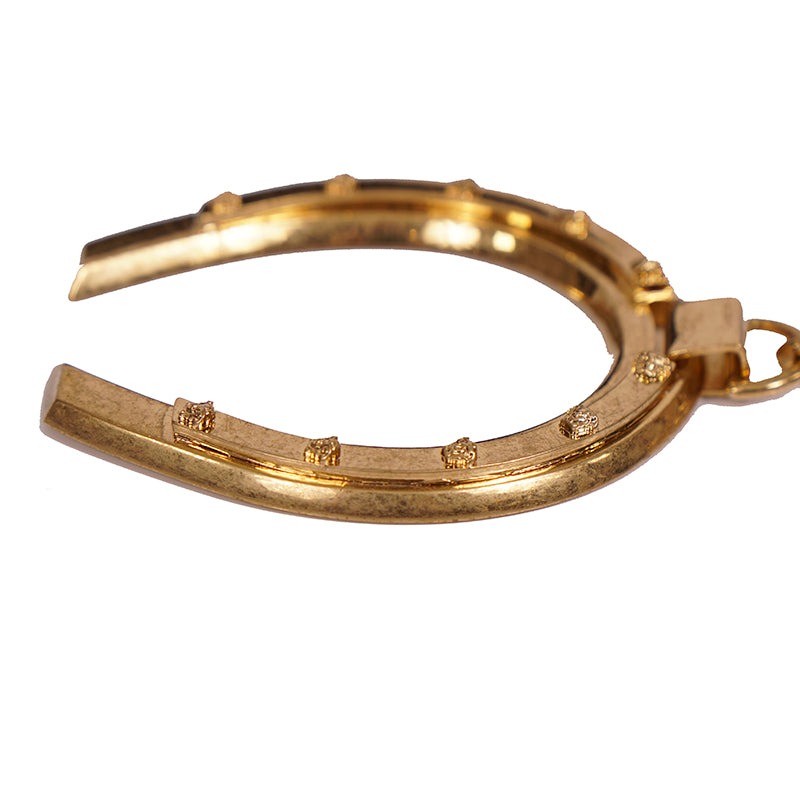 NEW $425 VERSACE RUNWAY Gold Tone Brass MEDUSA RIVET HORSESHOE Bag Fob KEYRING
