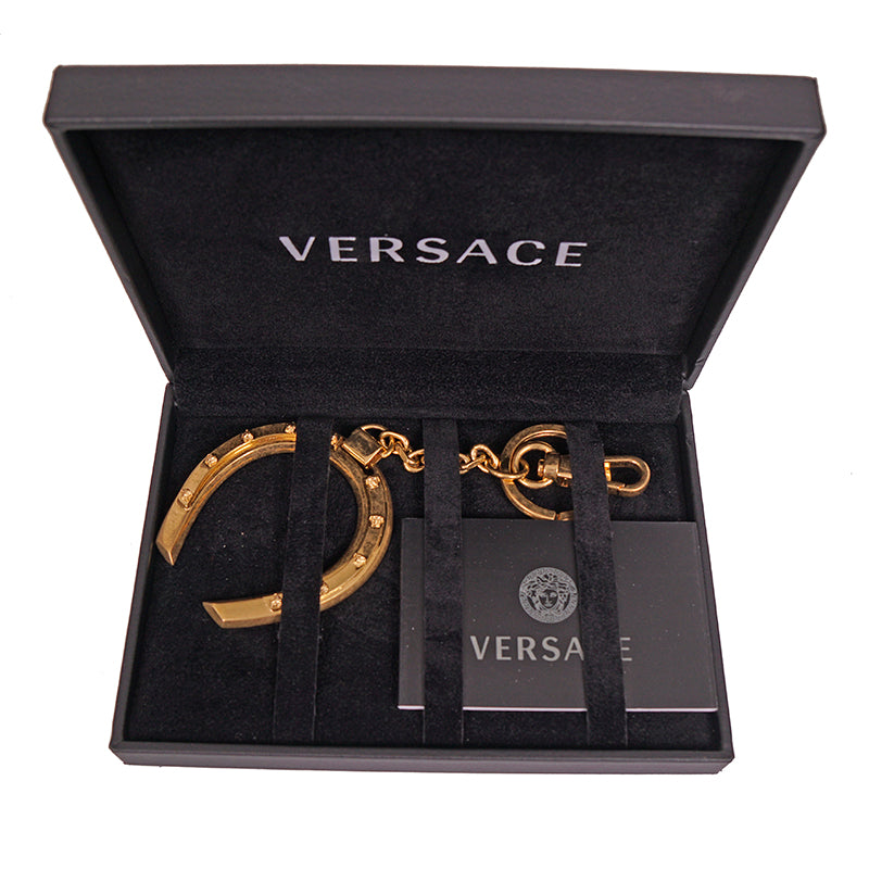 NEW $425 VERSACE RUNWAY Gold Tone Brass MEDUSA RIVET HORSESHOE Bag Fob KEYRING