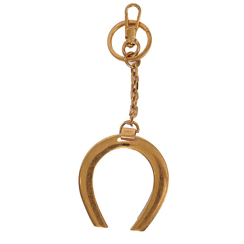 NEW $425 VERSACE RUNWAY Gold Tone Brass MEDUSA RIVET HORSESHOE Bag Fob KEYRING