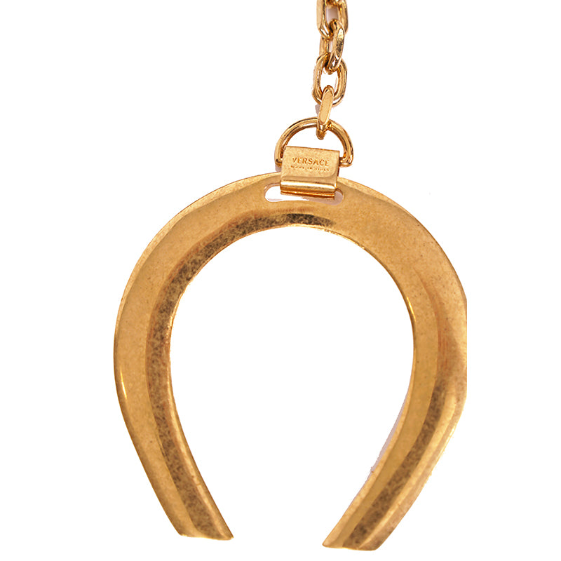 NEW $425 VERSACE RUNWAY Gold Tone Brass MEDUSA RIVET HORSESHOE Bag Fob KEYRING