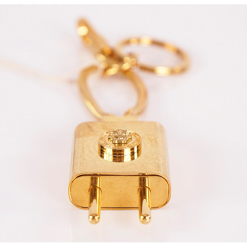 NEW $450 VERSACE RUNWAY GoldTone Metal MEDUSA LOGO Bag Fob POWER PLUG KEYRING