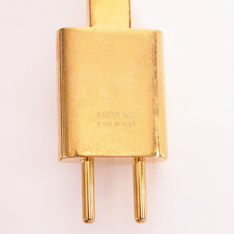 NEW $450 VERSACE RUNWAY GoldTone Metal MEDUSA LOGO Bag Fob POWER PLUG KEYRING