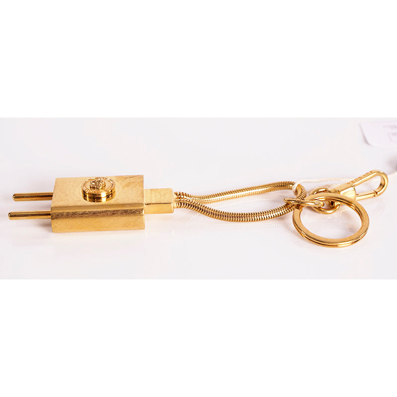 NEW $450 VERSACE RUNWAY GoldTone Metal MEDUSA LOGO Bag Fob POWER PLUG KEYRING