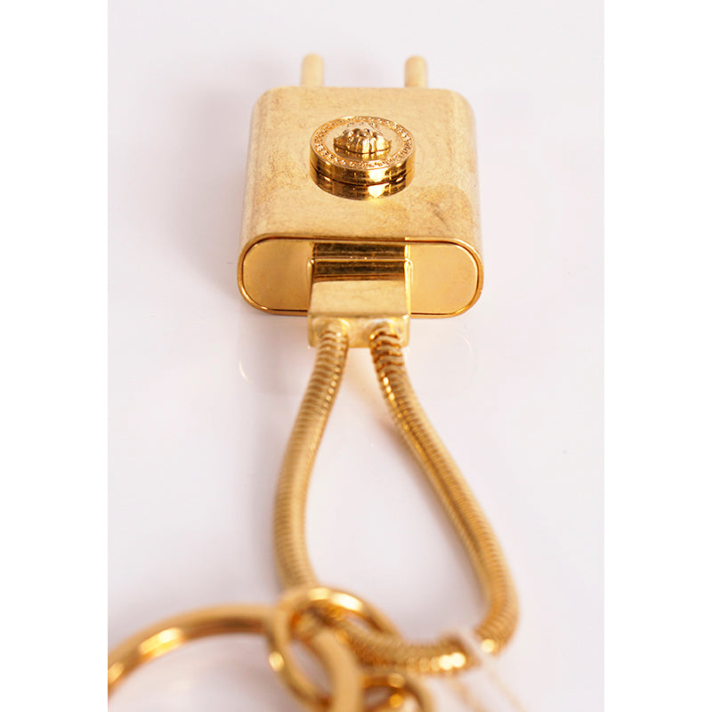 NEW $450 VERSACE RUNWAY GoldTone Metal MEDUSA LOGO Bag Fob POWER PLUG KEYRING