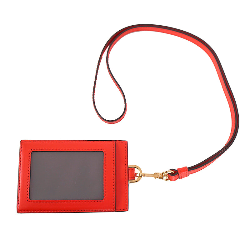 NEW $375 VERSACE Red Leather GOLD BAROCCO V LOGO VIRTUS Lanyard ID CARD CASE