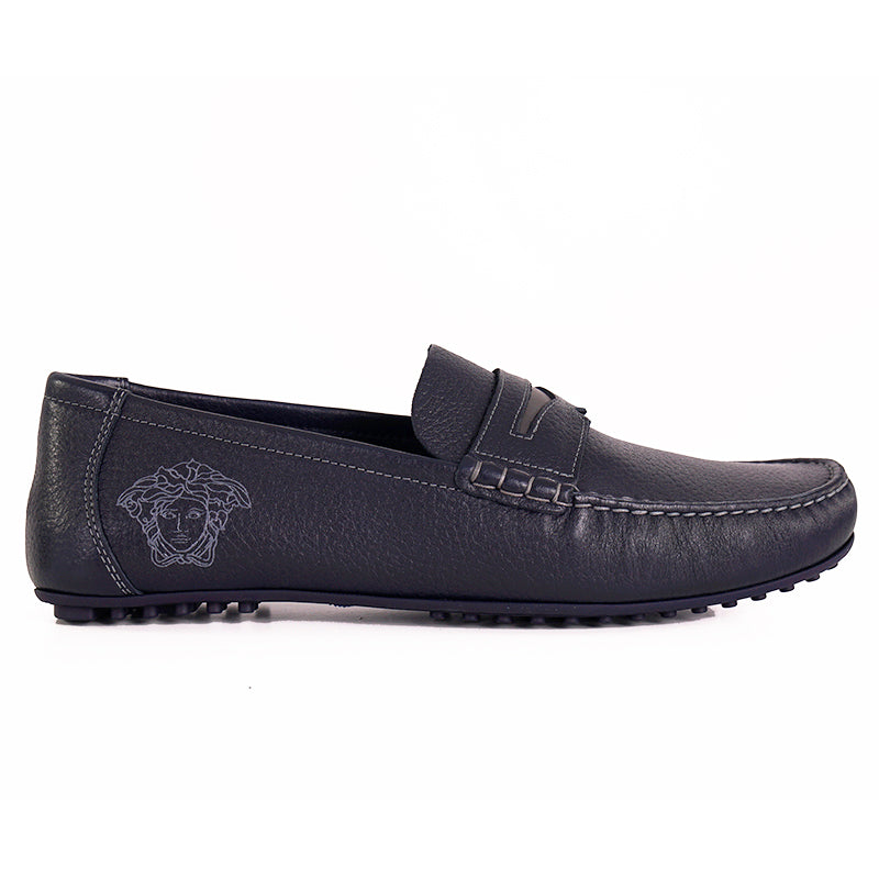 45 US 12 NEW $695 VERSACE Mens Slate Blue MEDUSA Leather Slip On DRIVING LOAFERS