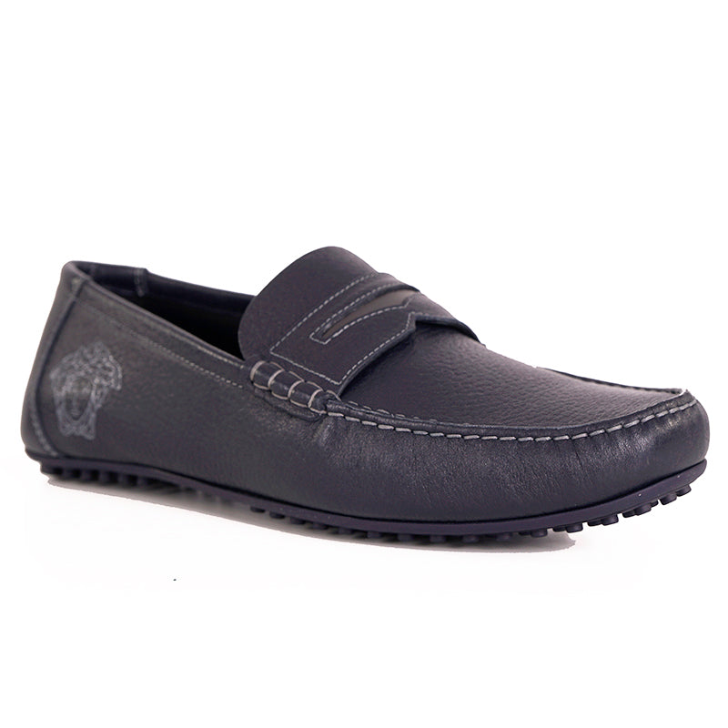 45 US 12 NEW $695 VERSACE Mens Slate Blue MEDUSA Leather Slip On DRIVING LOAFERS