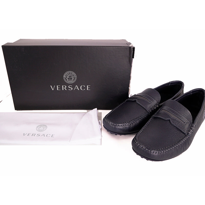 45 US 12 NEW $695 VERSACE Mens Slate Blue MEDUSA Leather Slip On DRIVING LOAFERS