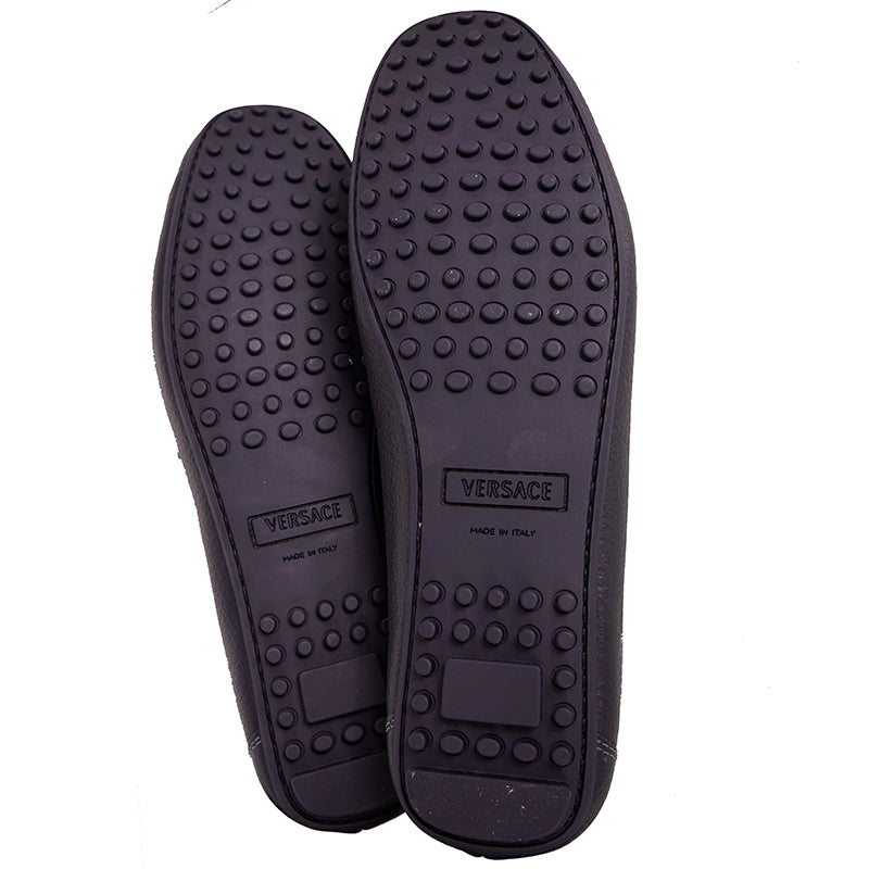 45 US 12 NEW $695 VERSACE Mens Slate Blue MEDUSA Leather Slip On DRIVING LOAFERS