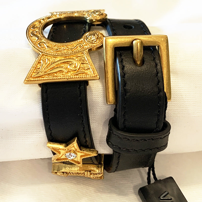 NEW $650 VERSACE RUNWAY Black Leather WESTERN HORSESHOE Wrap BRACELET or CHOKER