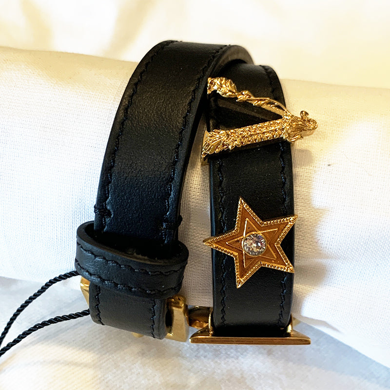NEW $650 VERSACE RUNWAY Black Leather WESTERN HORSESHOE Wrap BRACELET or CHOKER
