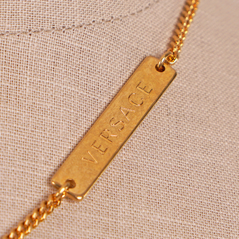 NEW $650 VERSACE Runway Gold Tone TRIBUTE Heart Pendant Curb Link NECKLACE NIB