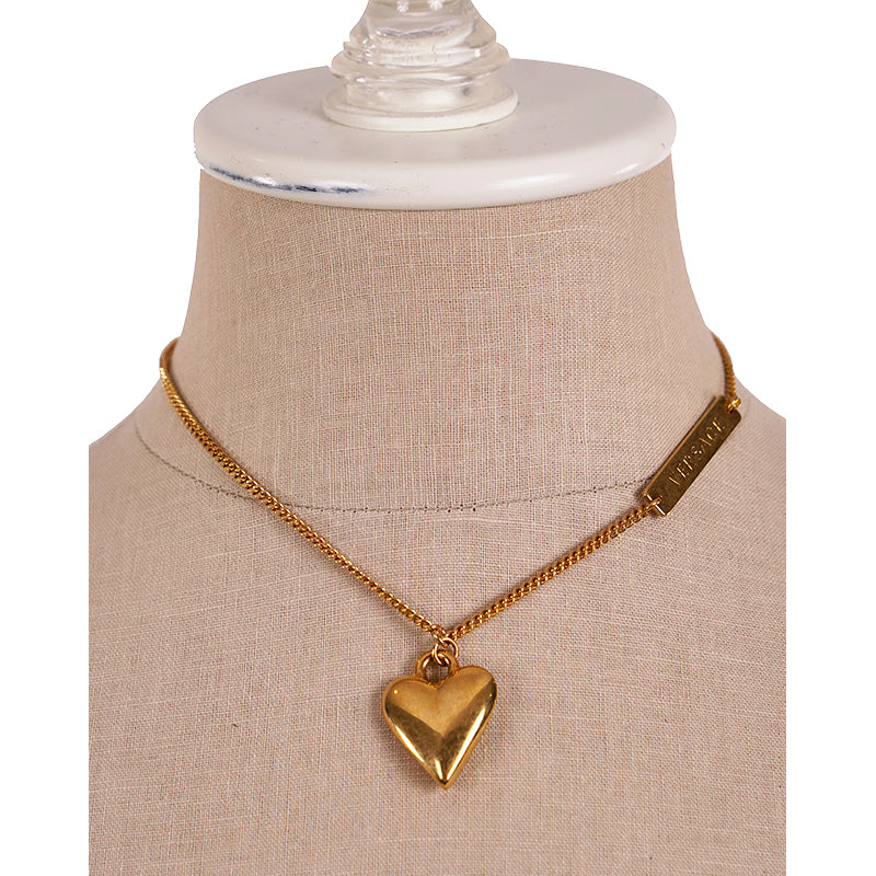 NEW $650 VERSACE Runway Gold Tone TRIBUTE Heart Pendant Curb Link NECKLACE NIB