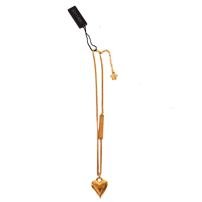 NEW $650 VERSACE Runway Gold Tone TRIBUTE Heart Pendant Curb Link NECKLACE NIB