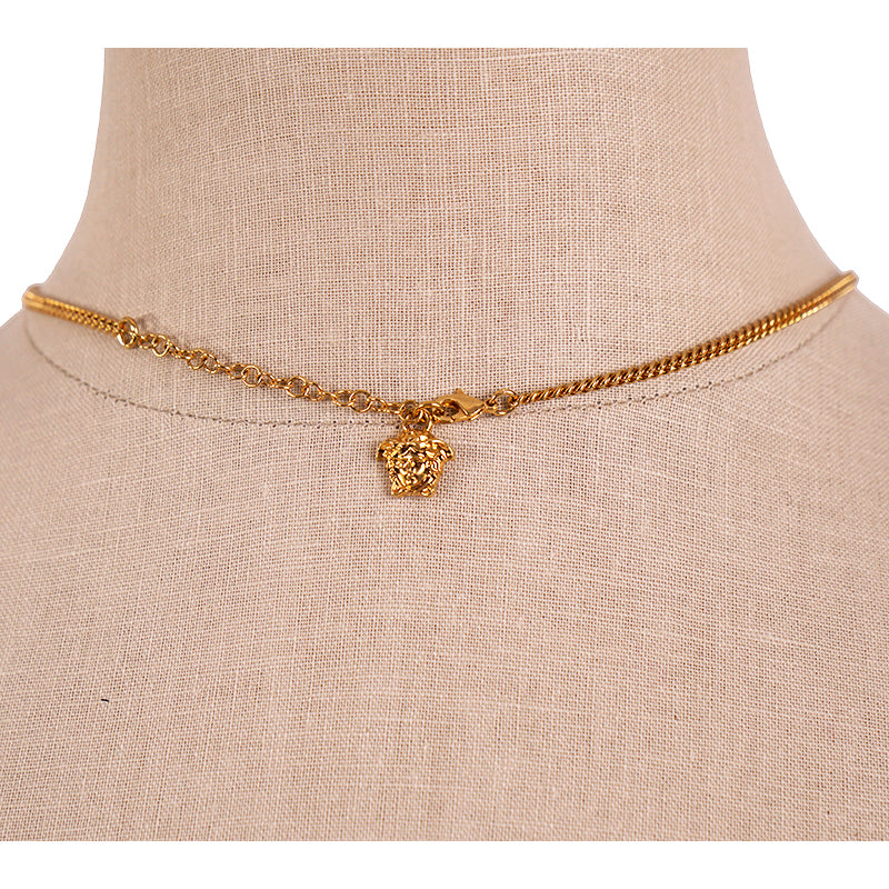 NEW $650 VERSACE Runway Gold Tone TRIBUTE Heart Pendant Curb Link NECKLACE NIB