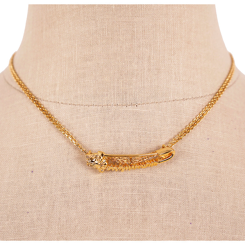 NEW $625 VERSACE TRIBUTE Gold Tone MEDUSA SAFETY PIN Charm Double Link NECKLACE