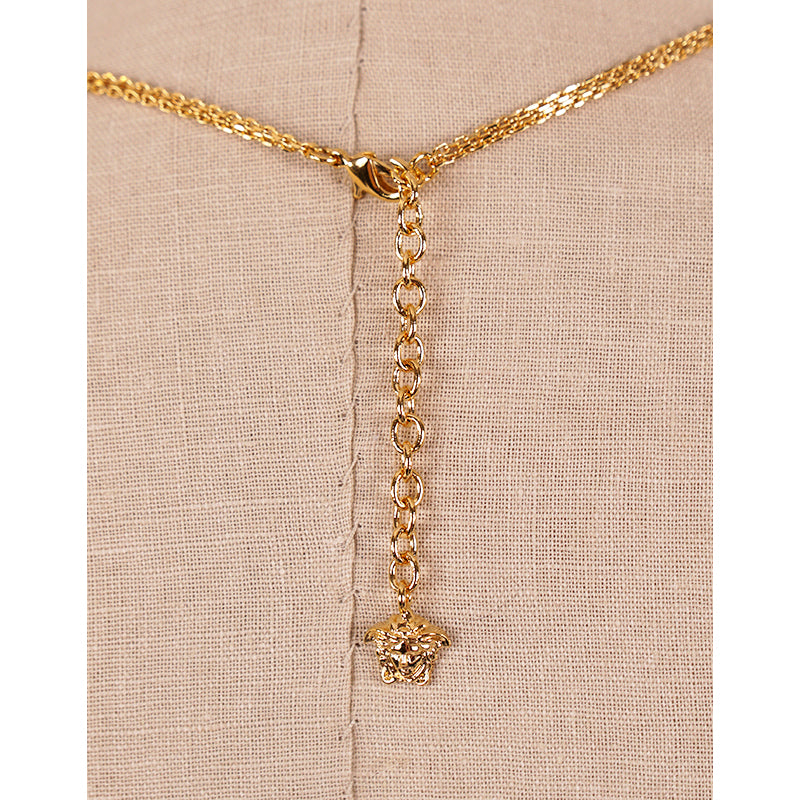 NEW $625 VERSACE TRIBUTE Gold Tone MEDUSA SAFETY PIN Charm Double Link NECKLACE