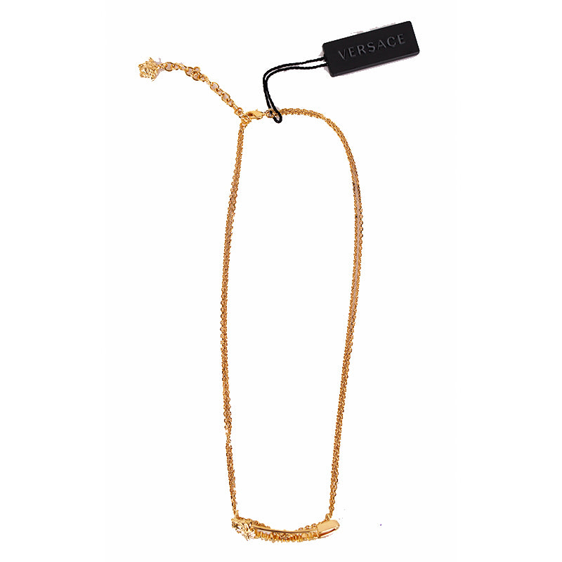 NEW $625 VERSACE TRIBUTE Gold Tone MEDUSA SAFETY PIN Charm Double Link NECKLACE