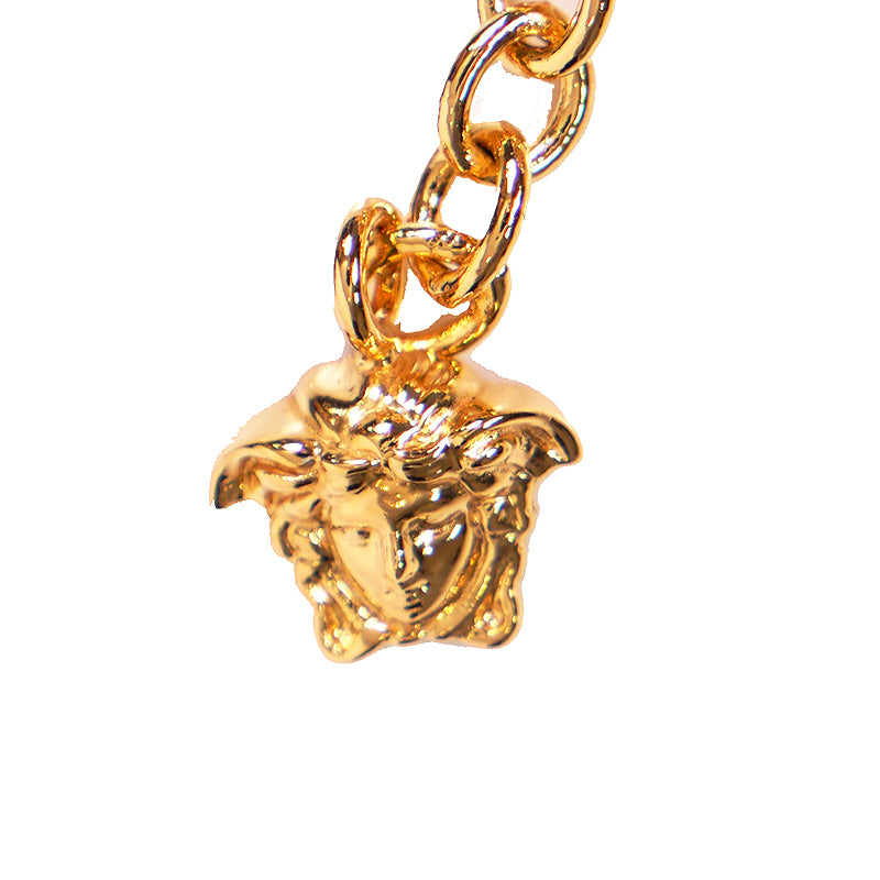 NEW $625 VERSACE TRIBUTE Gold Tone MEDUSA SAFETY PIN Charm Double Link NECKLACE