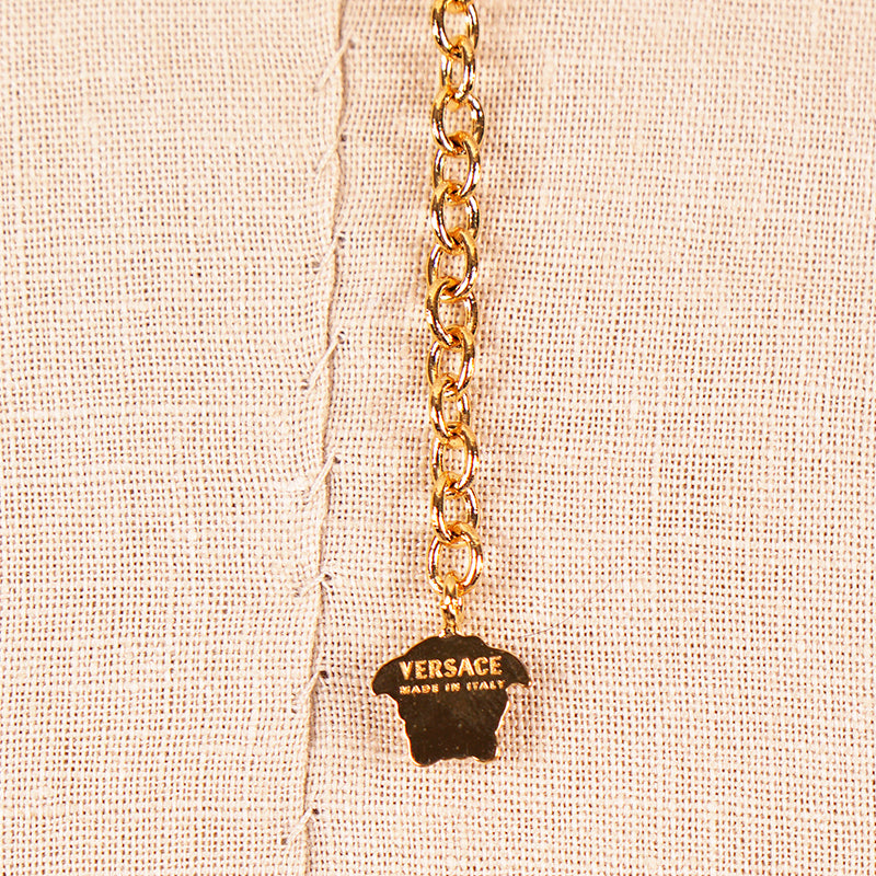NEW $625 VERSACE TRIBUTE Gold Tone MEDUSA SAFETY PIN Charm Double Link NECKLACE