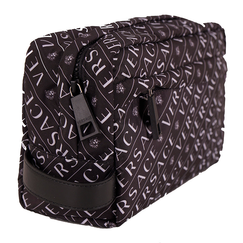 NEW $550 VERSACE Black & White Nylon MEDUSA LOGO Pouch Cosmetic/Wash Travel BAG