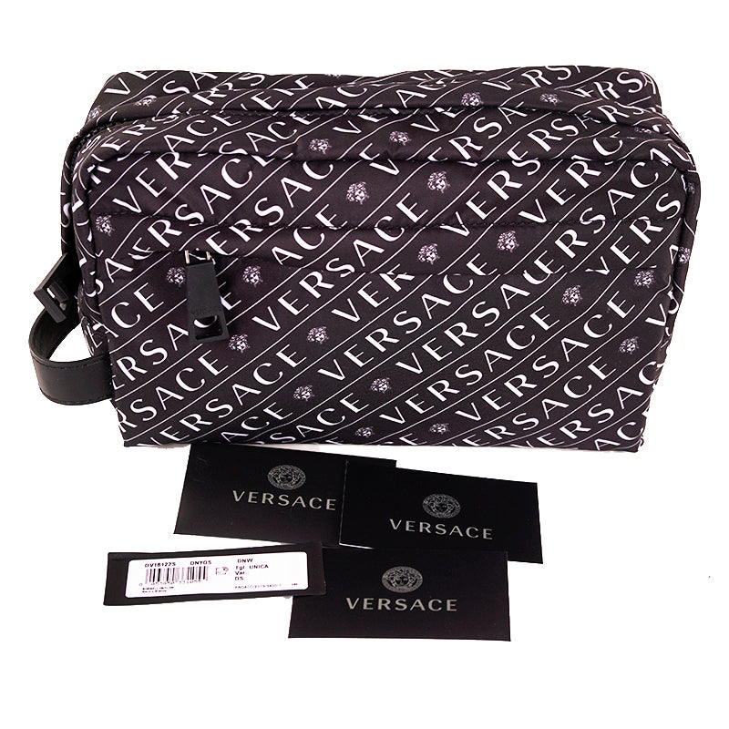 NEW $550 VERSACE Black & White Nylon MEDUSA LOGO Pouch Cosmetic/Wash Travel BAG