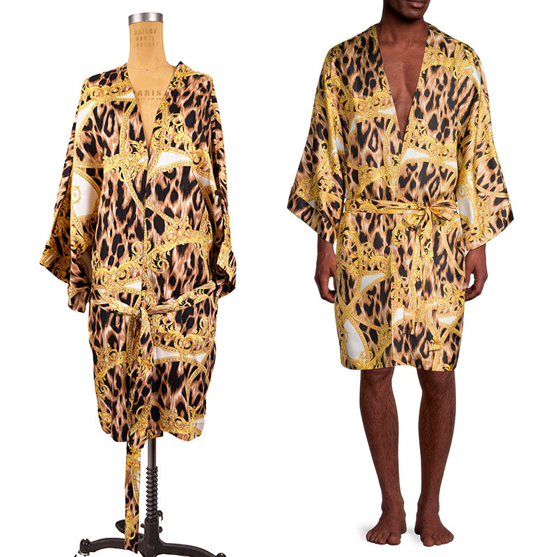 NEW $2195 VERSACE Unisex Barocco Animalier Belted Kimono SILK BATH Dressing ROBE