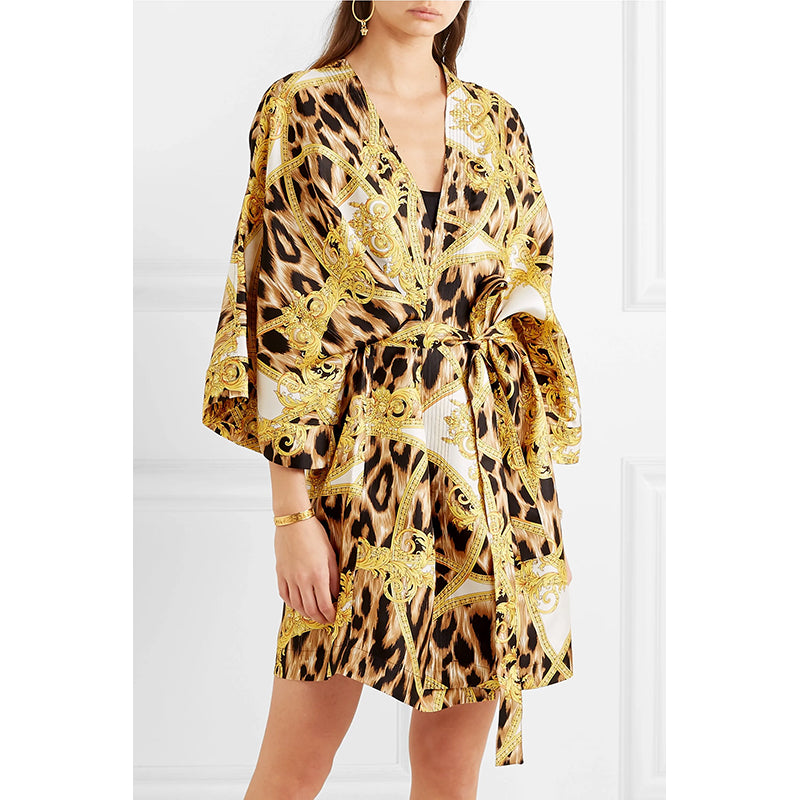 NEW $2195 VERSACE Unisex Barocco Animalier Belted Kimono SILK BATH Dressing ROBE