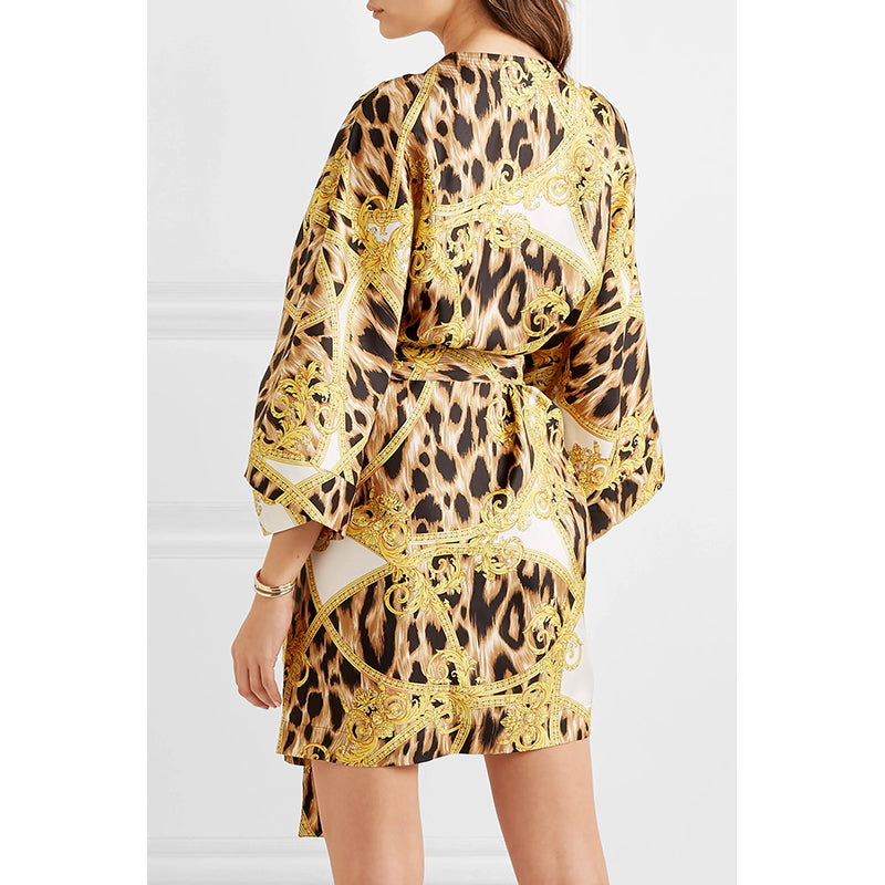 NEW $2195 VERSACE Unisex Barocco Animalier Belted Kimono SILK BATH Dressing ROBE