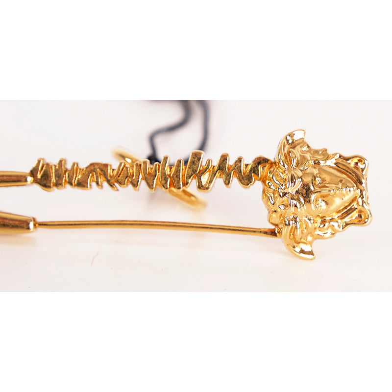 7 NEW $395 VERSACE TRIBUTE Gold Tone Brass LOGO MEDUSA Head Safety Pin RING