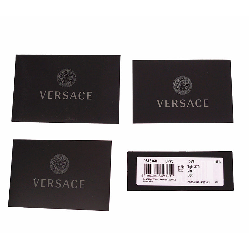 sz 37 NEW $975 VERSACE RUNWAY Green JUNGLE PRINT Medusa Logo SLIDE SANDALS NIB
