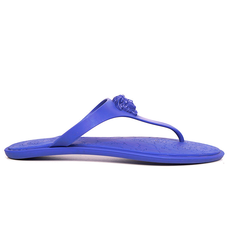 sz 37.5 NEW $350 VERSACE Blue Rubber MEDUSA LOGO Flip Flops Pool JELLY SANDALS