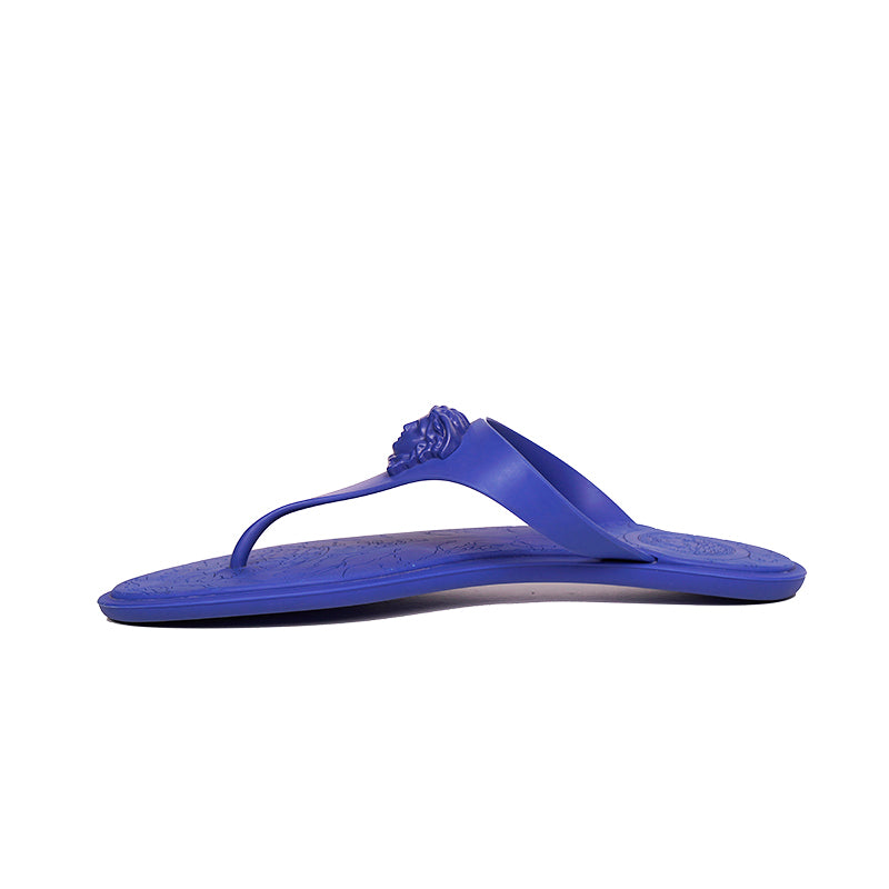 sz 37.5 NEW $350 VERSACE Blue Rubber MEDUSA LOGO Flip Flops Pool JELLY SANDALS