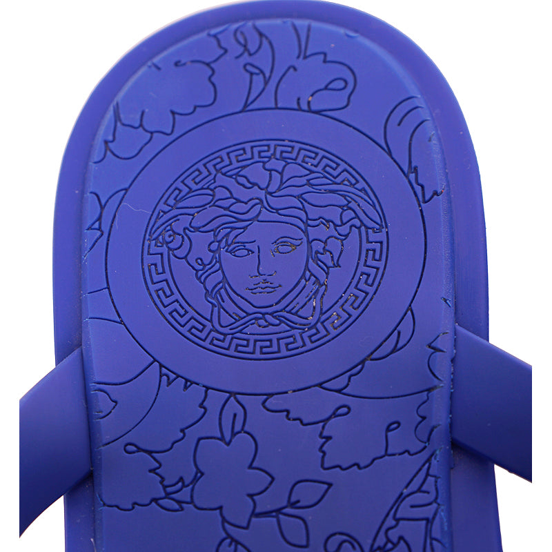 sz 37.5 NEW $350 VERSACE Blue Rubber MEDUSA LOGO Flip Flops Pool JELLY SANDALS